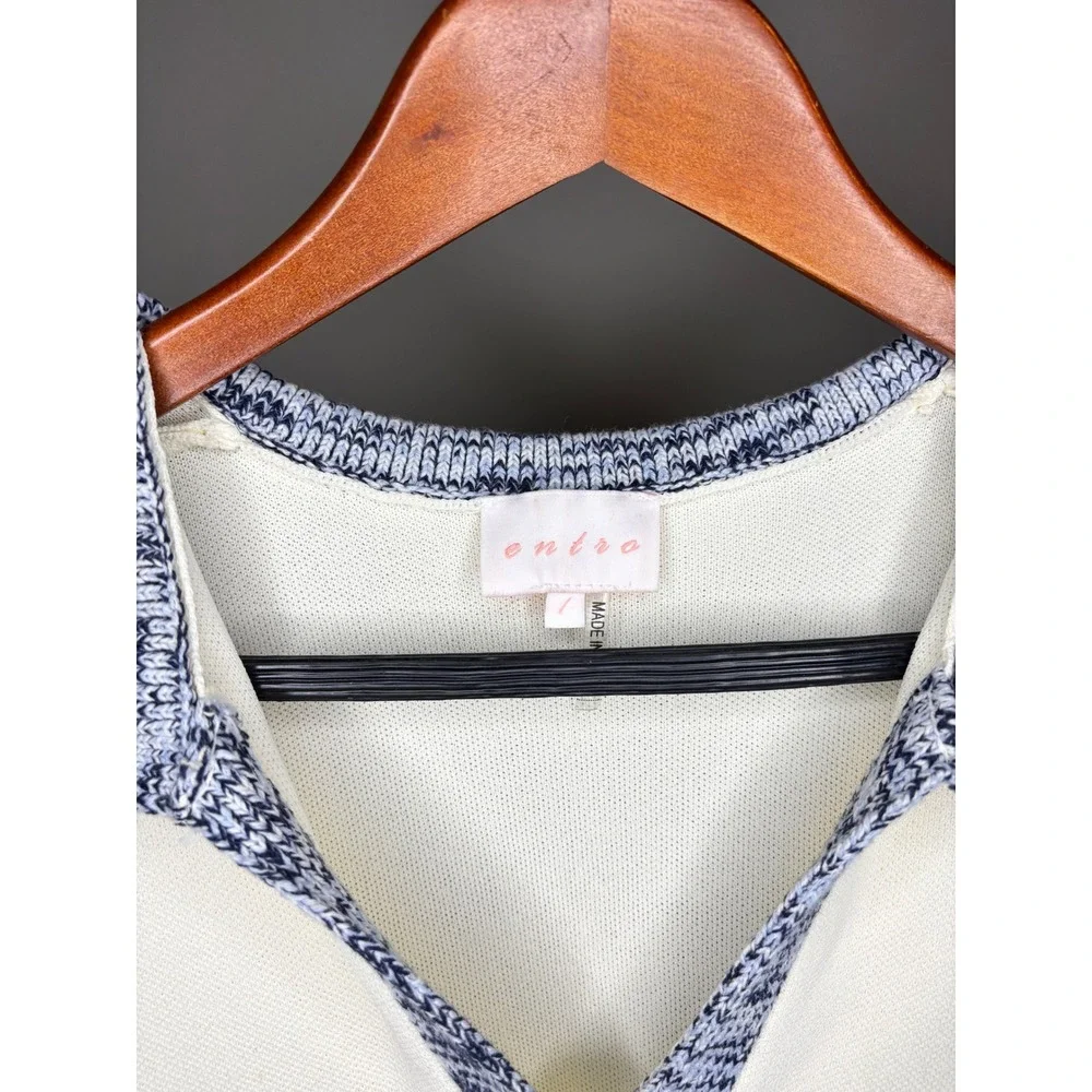 Entro‎ Cream Blue Knit Sweater Vest V Neck Fringe Pocket Womens L